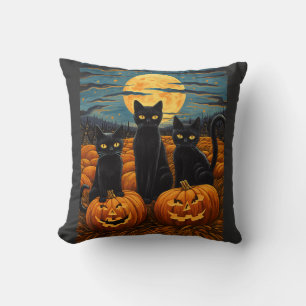 Black Cat Halloween Cat Lovers Starry Night Cat Va Cushion