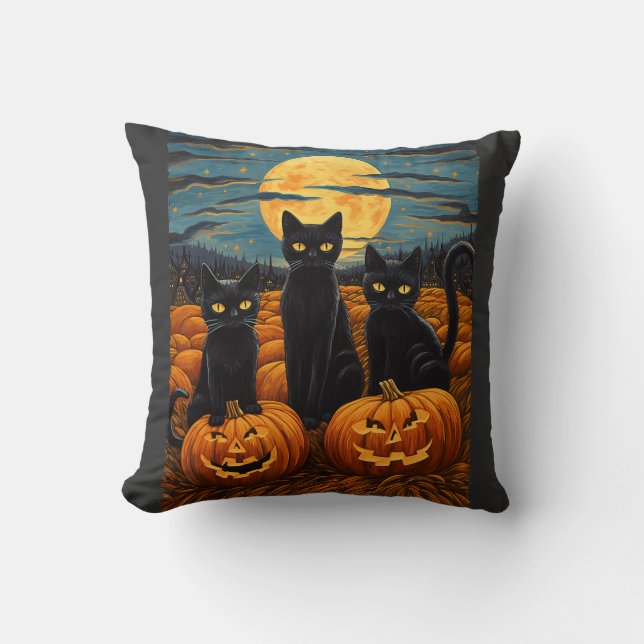 Black Cat Halloween Cat Lovers Starry Night Cat Va Cushion (Front)