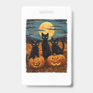 Black Cat Halloween Cat Lovers Starry Night Cat Va ID Badge