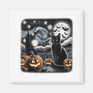 Black Cat Halloween Cat Lovers Starry Night Cat Va Magnet