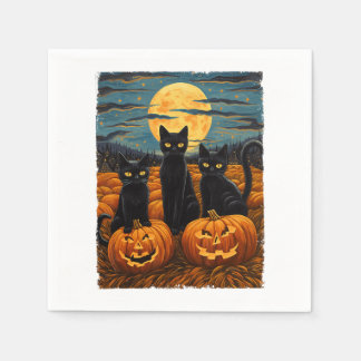 Black Cat Halloween Cat Lovers Starry Night Cat Va Napkin