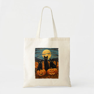 Black Cat Halloween Cat Lovers Starry Night Cat Va Tote Bag