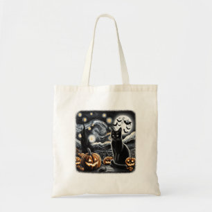 Black Cat Halloween Cat Lovers Starry Night Cat Va Tote Bag