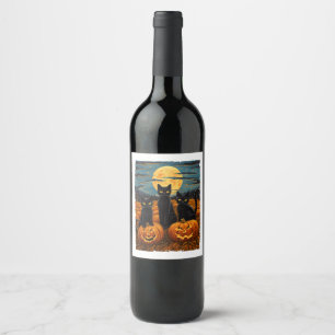 Black Cat Halloween Cat Lovers Starry Night Cat Va Wine Label