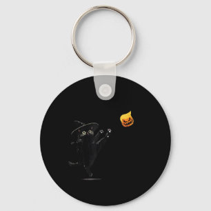 Black Cat Halloween Cat Witch Doodle Key Ring