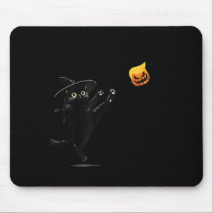 Black Cat Halloween Cat Witch Doodle Mouse Pad