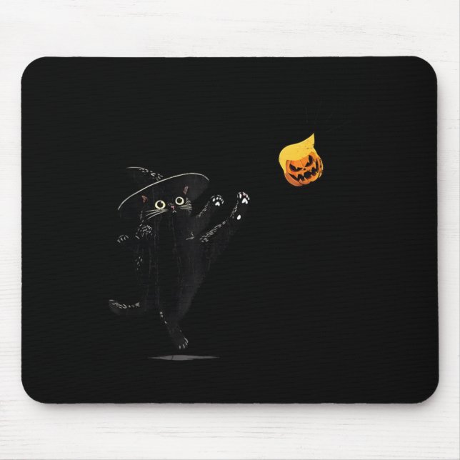 Black Cat Halloween Cat Witch Doodle Mouse Pad (Front)