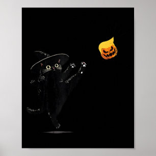 Black Cat Halloween Cat Witch Doodle Poster