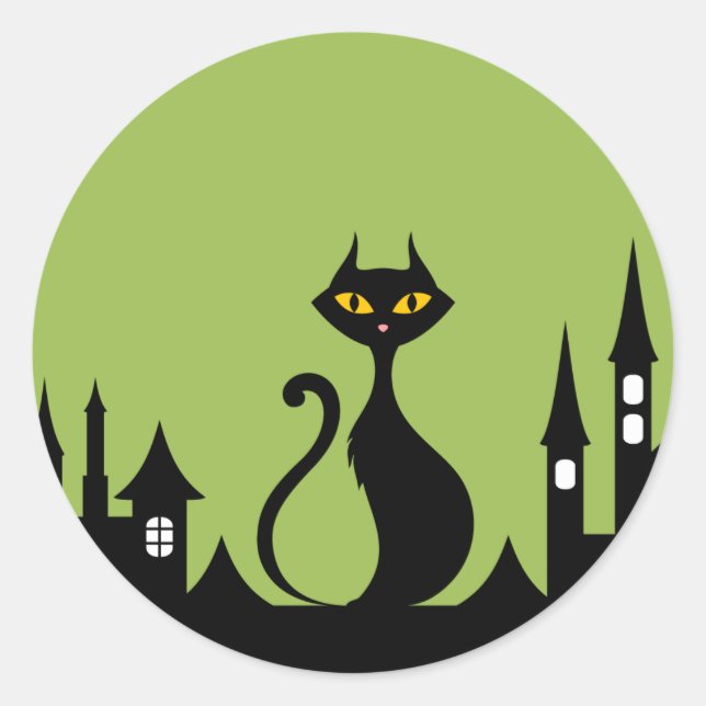 Black Cat Halloween Classic Round Sticker (Front)