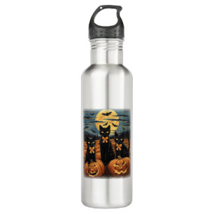 Black Cat Halloween Coquette Bow Cat Halloween Coq 710 Ml Water Bottle
