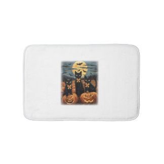 Black Cat Halloween Coquette Bow Cat Halloween Coq Bath Mat