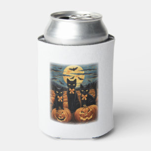 Black Cat Halloween Coquette Bow Cat Halloween Coq Can Cooler