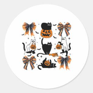 Black Cat Halloween Coquette Bow Halloween Pumpkin Classic Round Sticker