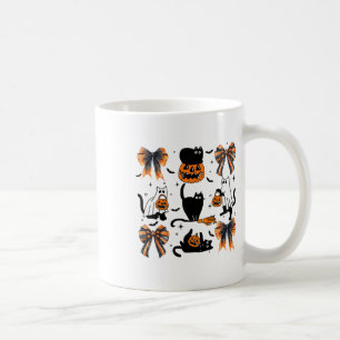 Black Cat Halloween Coquette Bow Halloween Pumpkin Coffee Mug