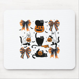 Black Cat Halloween Coquette Bow Halloween Pumpkin Mouse Pad
