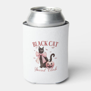 Black Cat Halloween Coquette Social Club Pink Bow Can Cooler