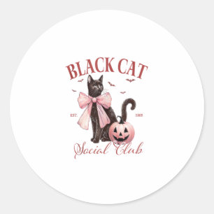 Black Cat Halloween Coquette Social Club Pink Bow Classic Round Sticker