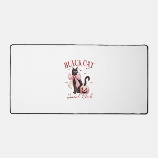 Black Cat Halloween Coquette Social Club Pink Bow  Desk Mat (Front)