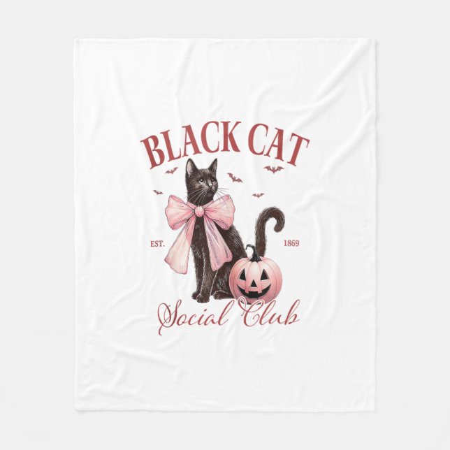 Black Cat Halloween Coquette Social Club Pink Bow  Fleece Blanket (Front)
