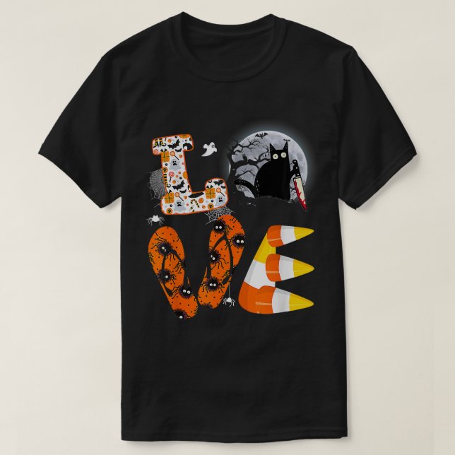 Black cat halloween costume knife cute kitty lover T-Shirt (Design Front)