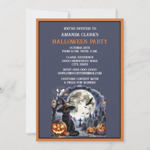 Black Cat Halloween Costume Party Invitation