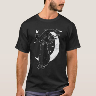 Black Cat Halloween Costume Scary Witch Hat Moon C T-Shirt