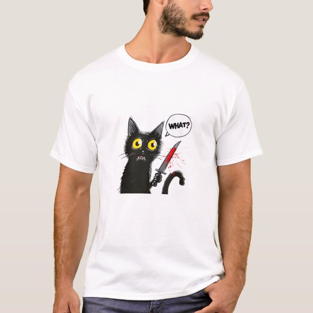 Black Cat Halloween Costume What Funny Cat Lover  T-Shirt (Front)