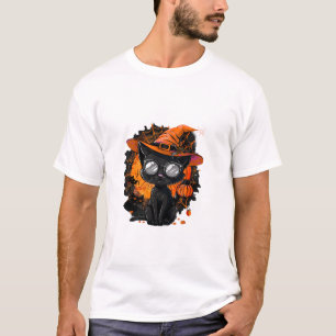 Black Cat Halloween Costume Witchcraft Spider Web T-Shirt