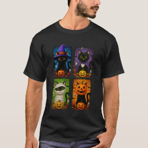 Black Cat Halloween Costumes Cute Spooky Fall Tric T-Shirt