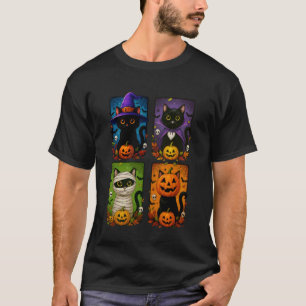 Black Cat Halloween Costumes Cute Spooky Fall Tric T-Shirt
