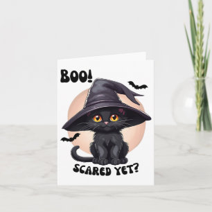 Black Cat Halloween Cute Vintage Black Kitten Boo Card