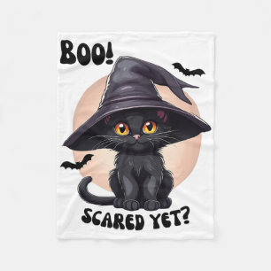 Black Cat Halloween Cute Vintage Black Kitten Boo  Fleece Blanket