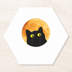 Black Cat Halloween Design Funny Cat Halloween  Paper Coaster
