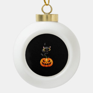 Black Cat Halloween Design – Spooky Pumpkin Art fo Ceramic Ball Christmas Ornament