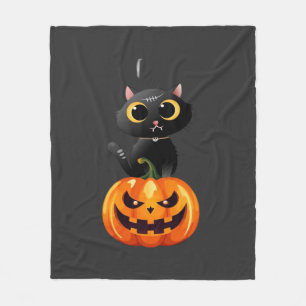 Black Cat Halloween Design � Spooky Pumpkin Art fo Fleece Blanket