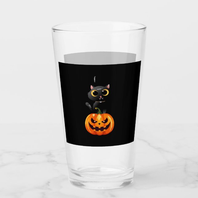 Black Cat Halloween Design � Spooky Pumpkin Art fo Glass (Front)