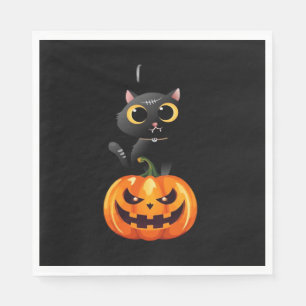 Black Cat Halloween Design – Spooky Pumpkin Art fo Napkin