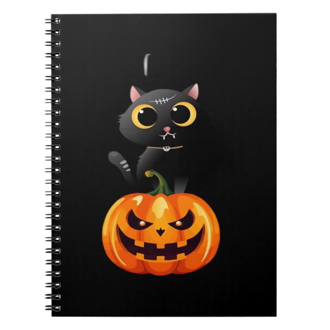 Black Cat Halloween Design � Spooky Pumpkin Art fo Notebook (Front)