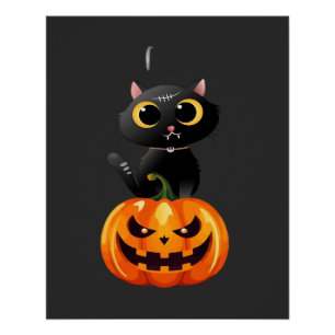 Black Cat Halloween Design � Spooky Pumpkin Art fo Poster