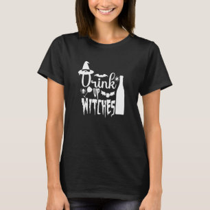 Black Cat Halloween Drink Up Witches Women T-Shirt