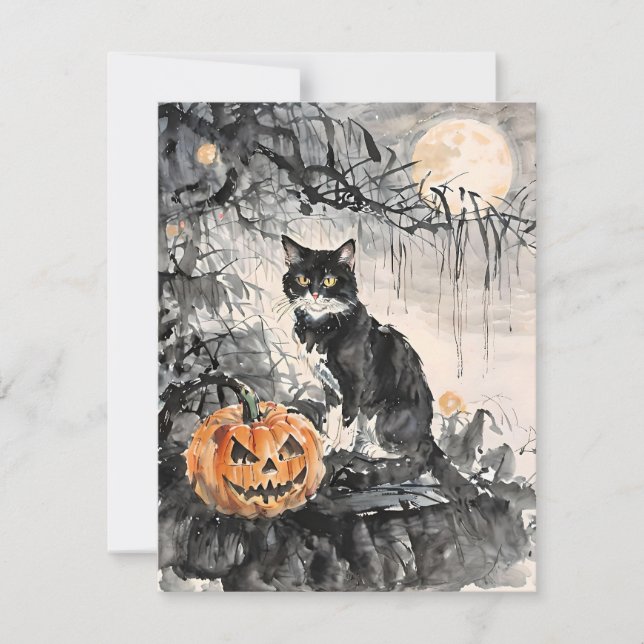 Black Cat Halloween E Holiday Card (Front)