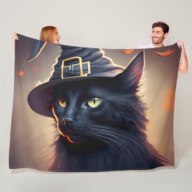 Black Cat Halloween Fleece Blanket (In Situ)