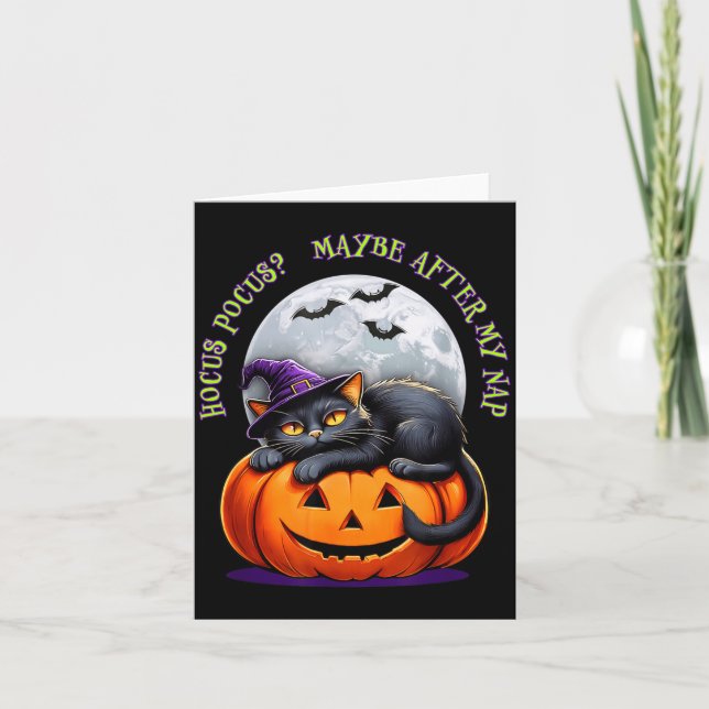 Black Cat Halloween Funny Pumpkin Costume Gift  Card (Front)