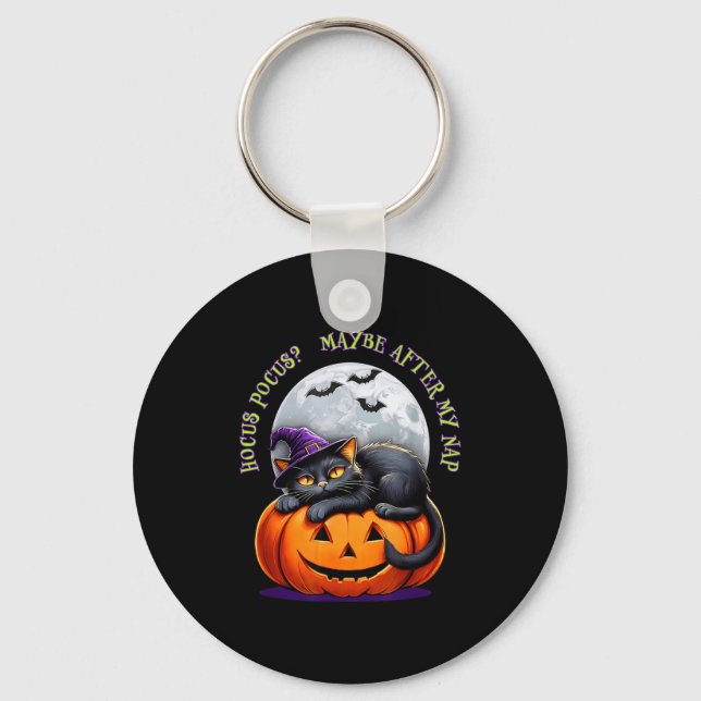 Black Cat Halloween Funny Pumpkin Costume Gift  Key Ring (Front)