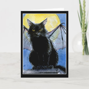 Black Cat Halloween gargoyle greeting card