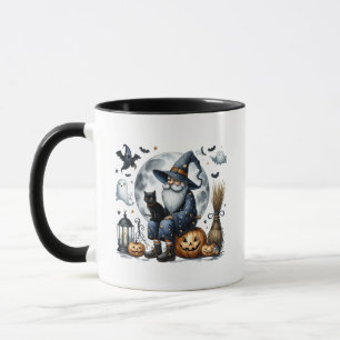 Black Cat Halloween Gnome Mug