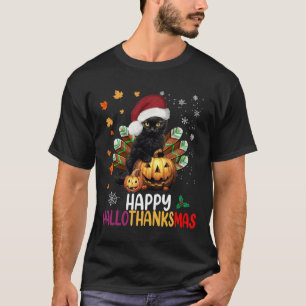 Black Cat Halloween Happy Hallothanksmas Merry Chr T-Shirt