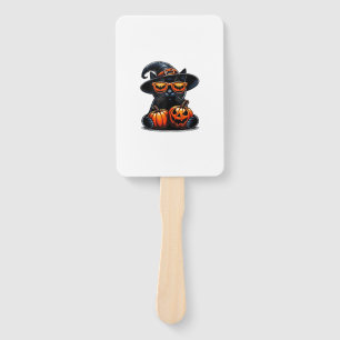 Black Cat Halloween Holding Pumpkin Cat Lovers Gir Hand Fan