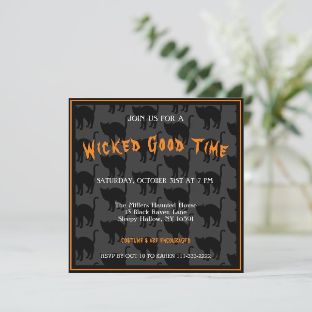 Black Cat Halloween Invitation (Standing Front)