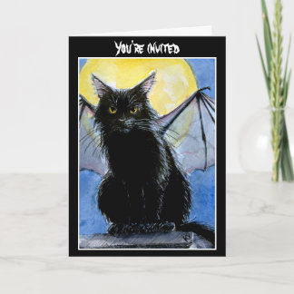 Black Cat Halloween invitation or greeting card